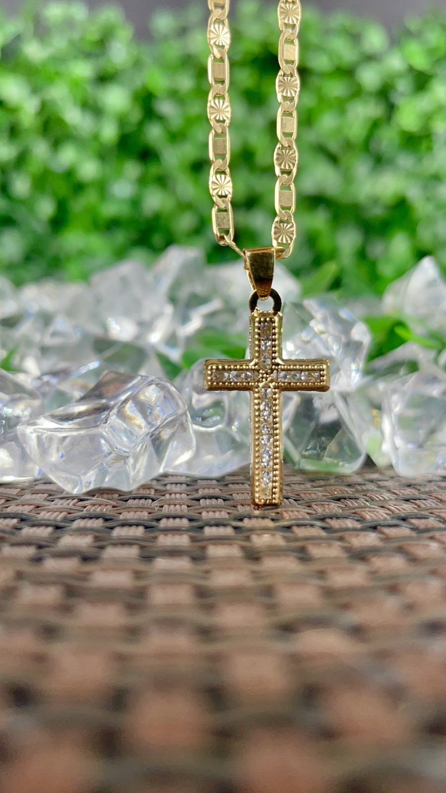 14K Gold Filled CZ Cross Necklace Charm Crucifix Pendant 24x14mm Valentino Chain