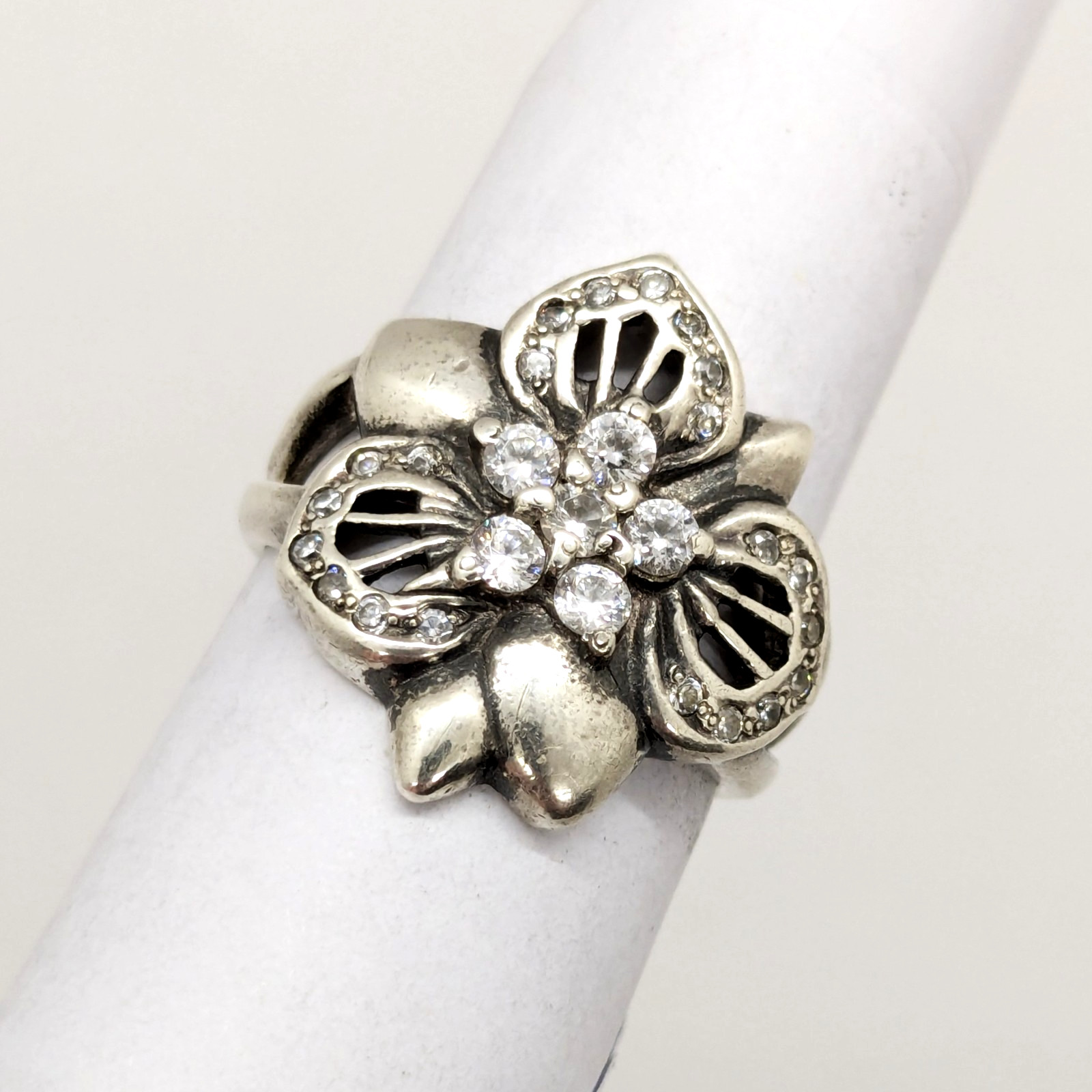 Vintage Luxury RING Silver 925 FLOWER with Bright Stones-size: 8US (17.7mm)| #14
