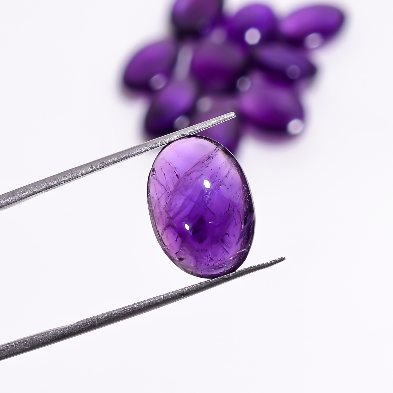 Natural Purple Amethyst Gemstone Oval Shape Cabochon 10Pc Lot 56.5Ct 14X10 15X11