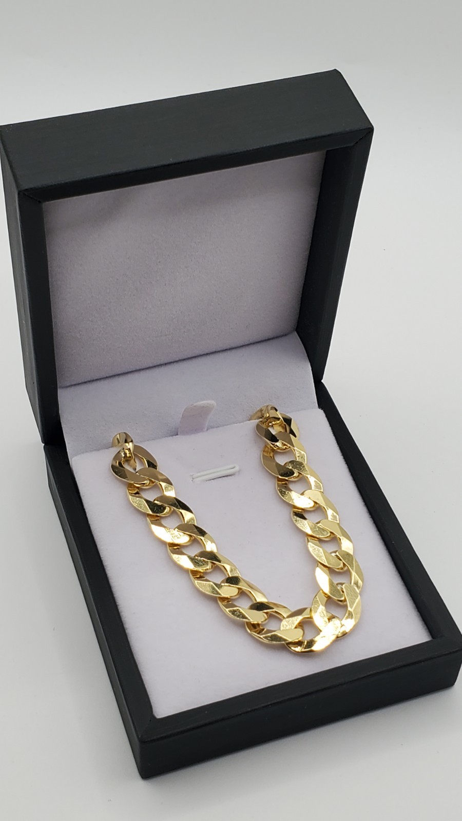 14K Gold Vermeil 925 Sterling Silver Open Curb Chain 10.9mm 24″ Men Italy, NEW