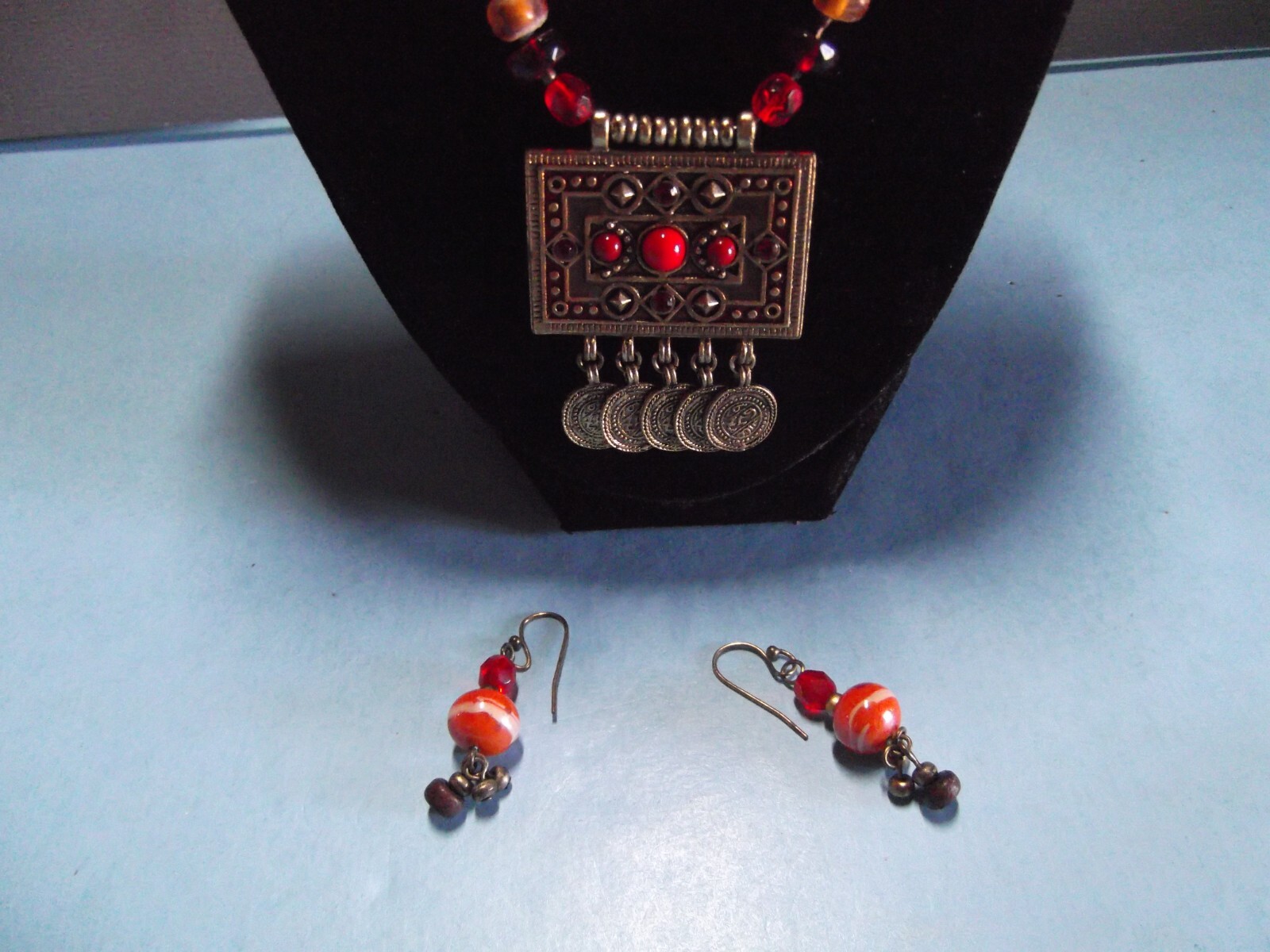Fashion Jewelry Beaded 8.5″in Metal Necklace ‘Avenue” Dangle Earrings