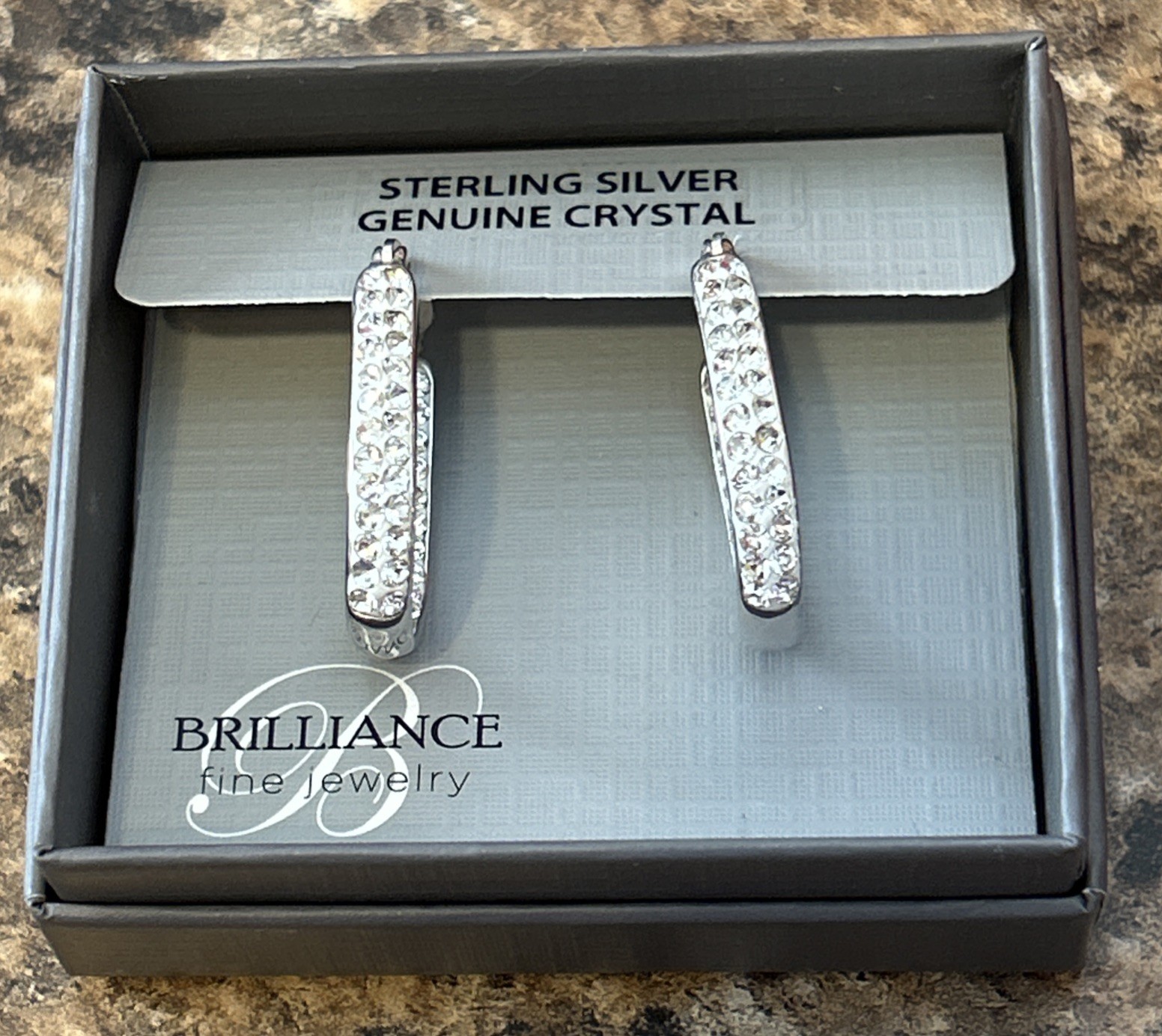Brilliance Fine Jewelry 925 Sterling Silver Crystal Hoop Earrings, NEW IN BOX!