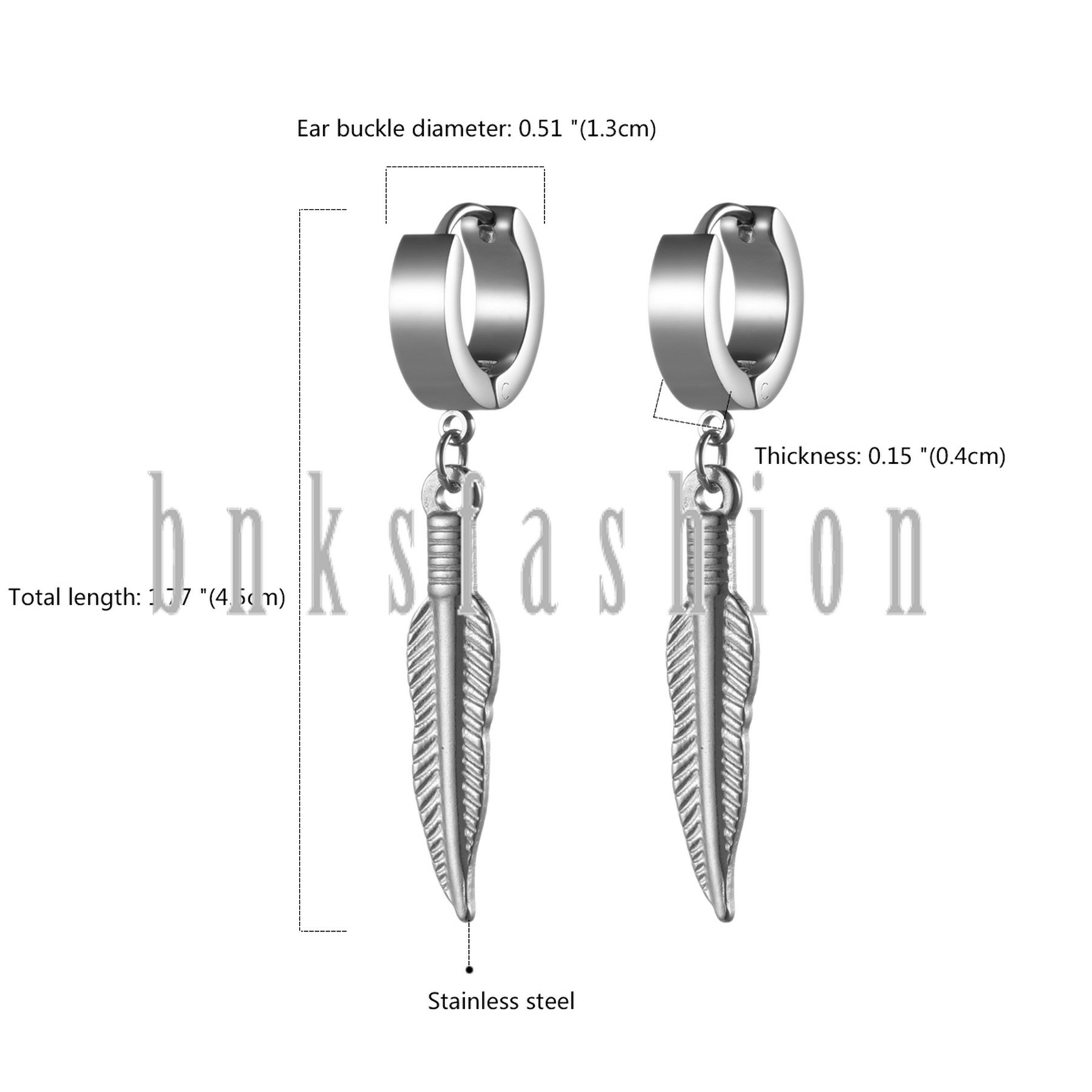 Men Women Feather Drop Dangle Earrings Stainless Steel Punk Hinged Hoop Huggie