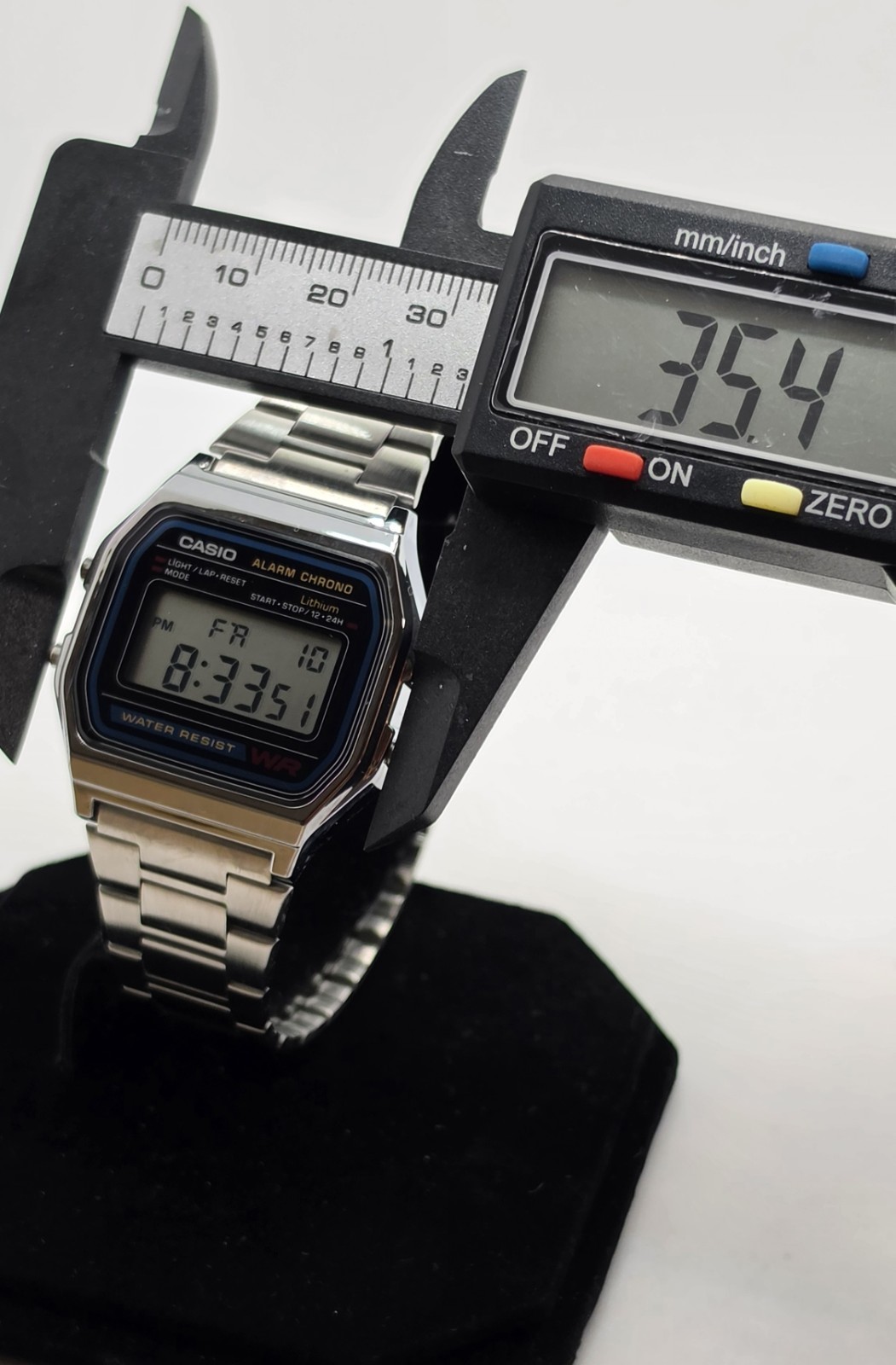Casio A158W Digital Quartz Alarm Chronograph Silver SS Bracelet 35.4mm
