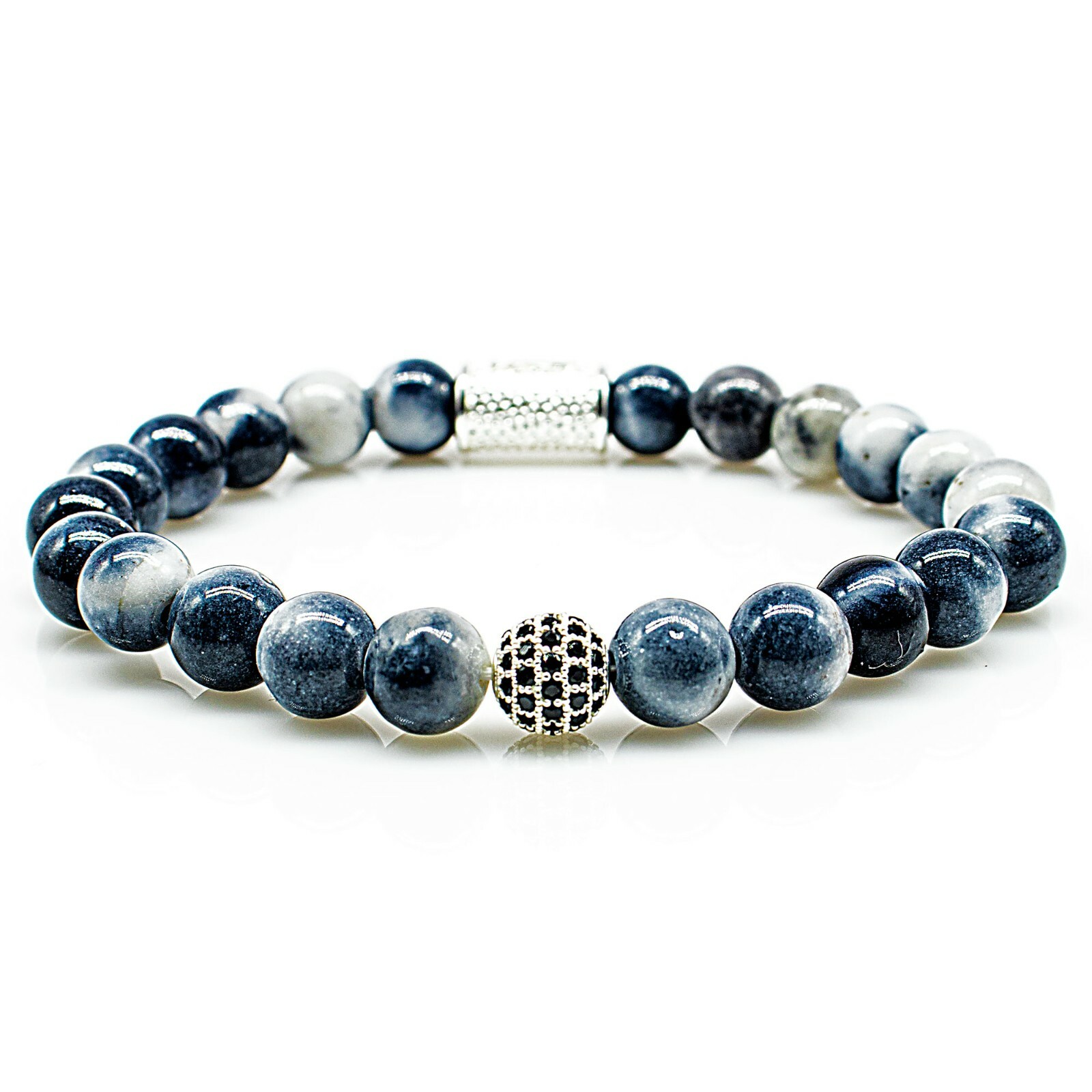 Jade 925 Sterling Silver Bracelet Bracelet Beaded Bracelet Zircon Ball White Blue CZ