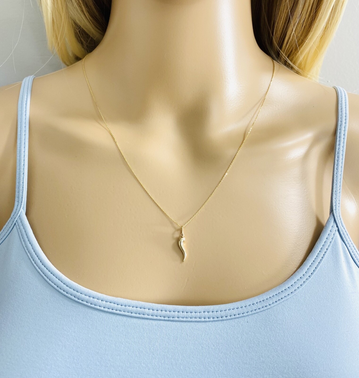 14K Real Gold 3D Italian Horn 18mm Pendant / 0.8mm Thick Cable Chain- 14K6390