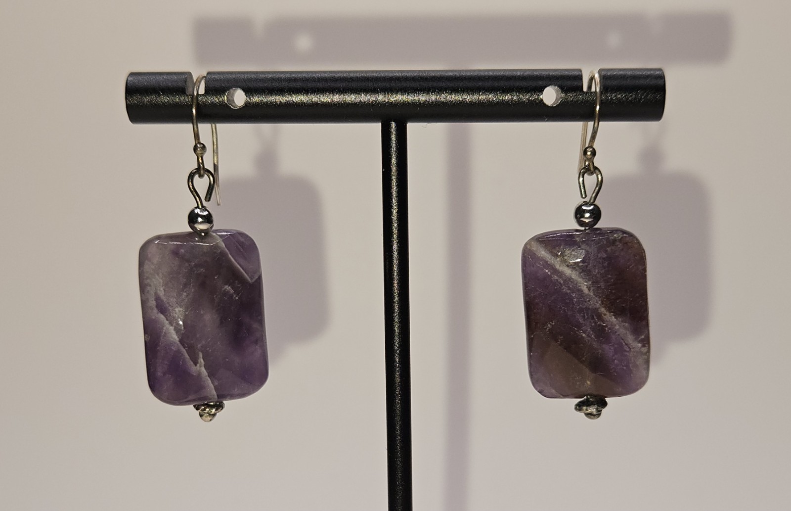 Vintage Handmade 925 SS 22.4tcw Rectangle Cushion Cut Amethyst Stone Earrings