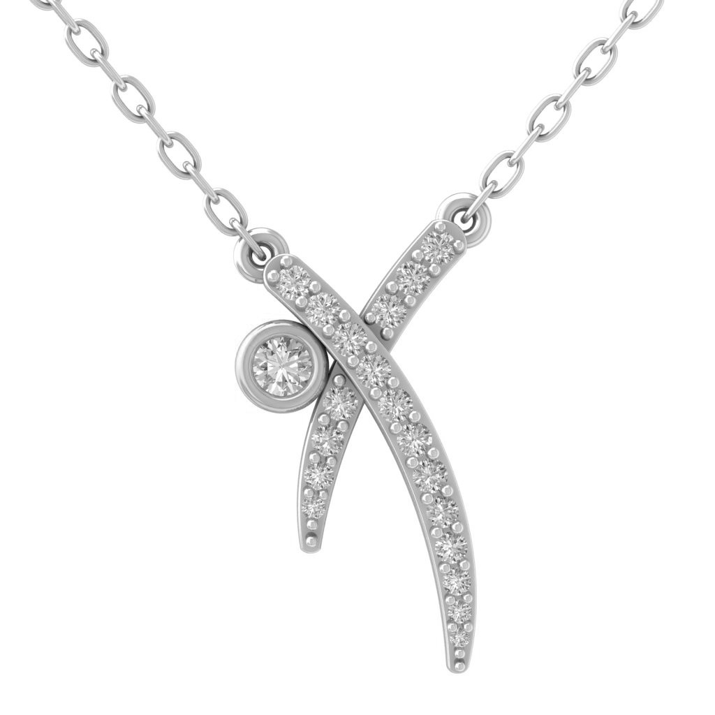 Sterling Silver 0.2Ct Lab Grown Diamond Fashion Necklace 18″ Silver Cable Chain