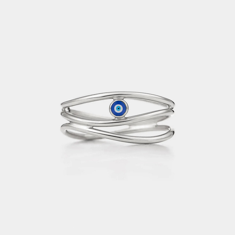 Nazar Evil Eye Ocean Sea Wave Three Row Stacking Ring in 925 Sterling Silver