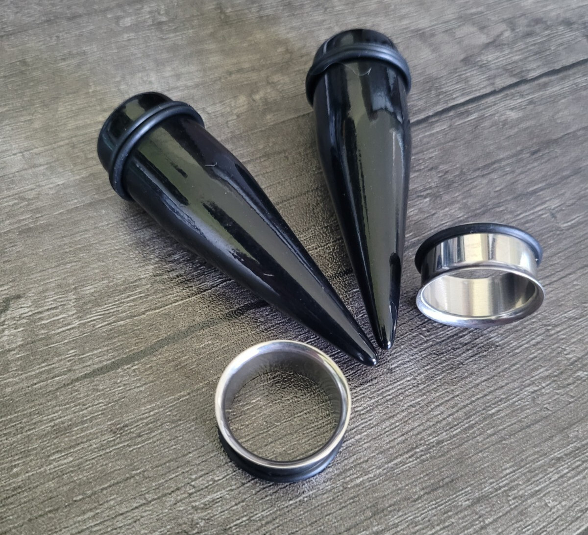 Pair Black Tapers & Single Flare Steel Tunnels Ear Stretching Kit Gauges Plugs