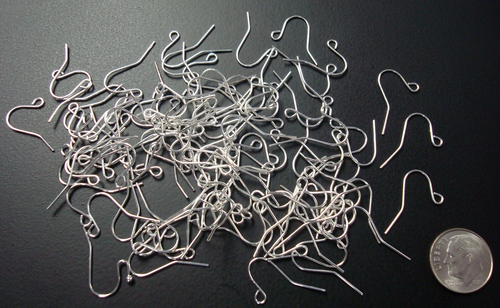 100 White Gold plt plain fish hook earring wires open bottom dangle loop FPH012B
