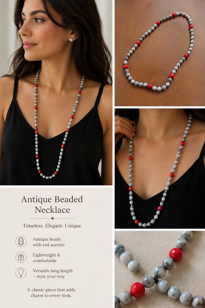 Vintage 35” Job’s Tears Seed Necklace Made with Natural Gray Coix Seeds
