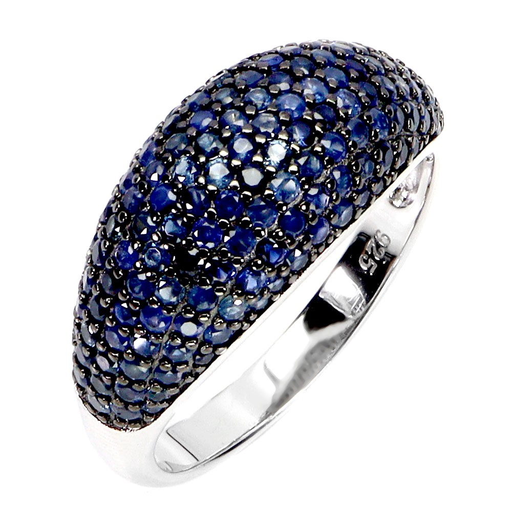 925 Sterling Silver Ring Blue Sapphire Round Diamond Cut Gemstone Jewelry Size 8