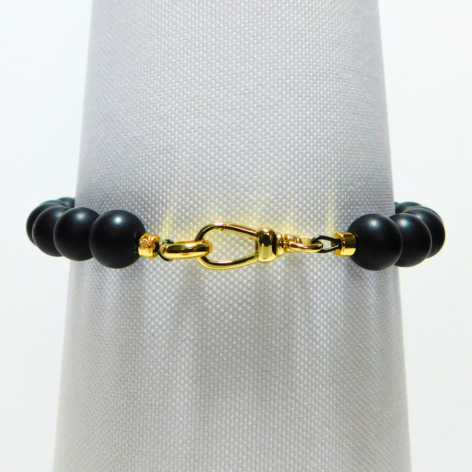 18K Yellow Gold Filled Matte Black Onyx Power Fist Bracelet Protest Jewelry Luxe