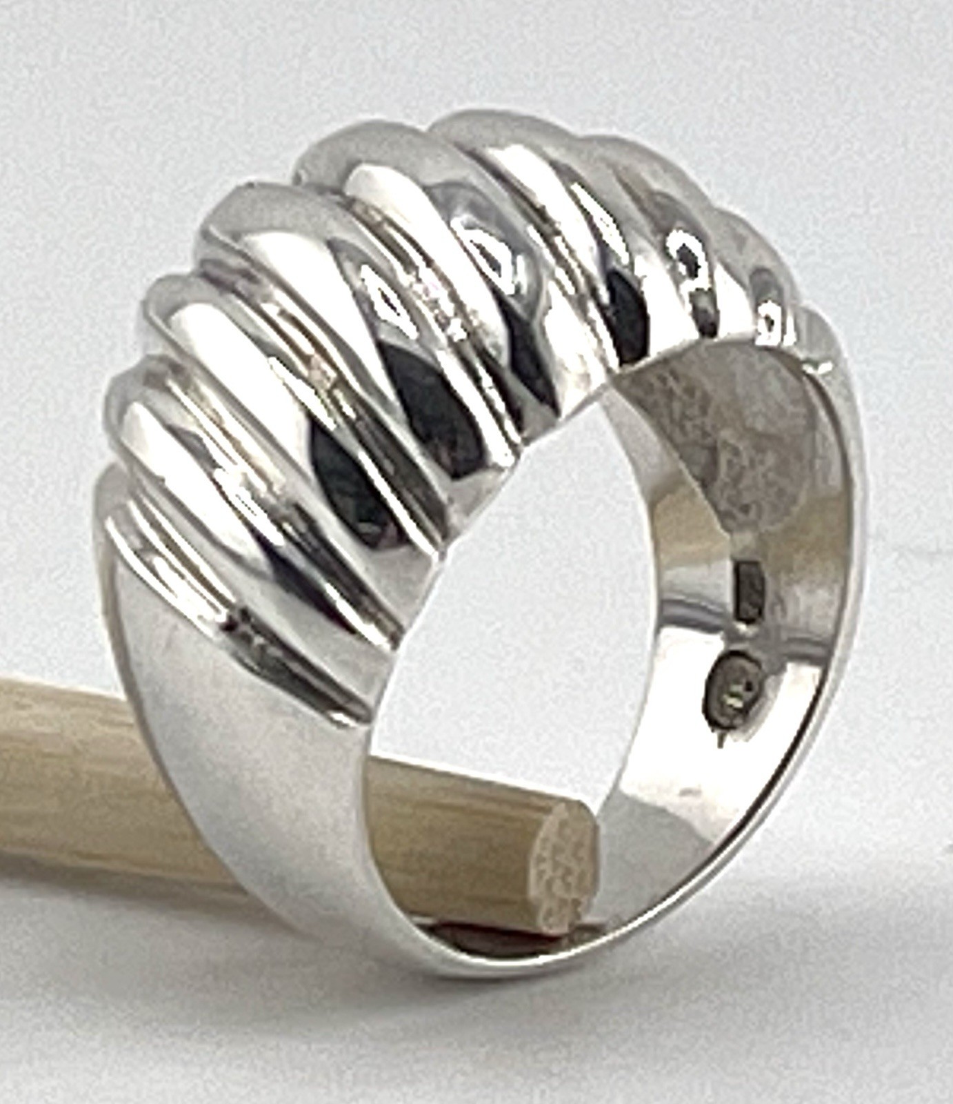 Heavy Unisex RING 925 Sterling Silver Dome Ribbed Size 6.75 Weight 8.8.grams