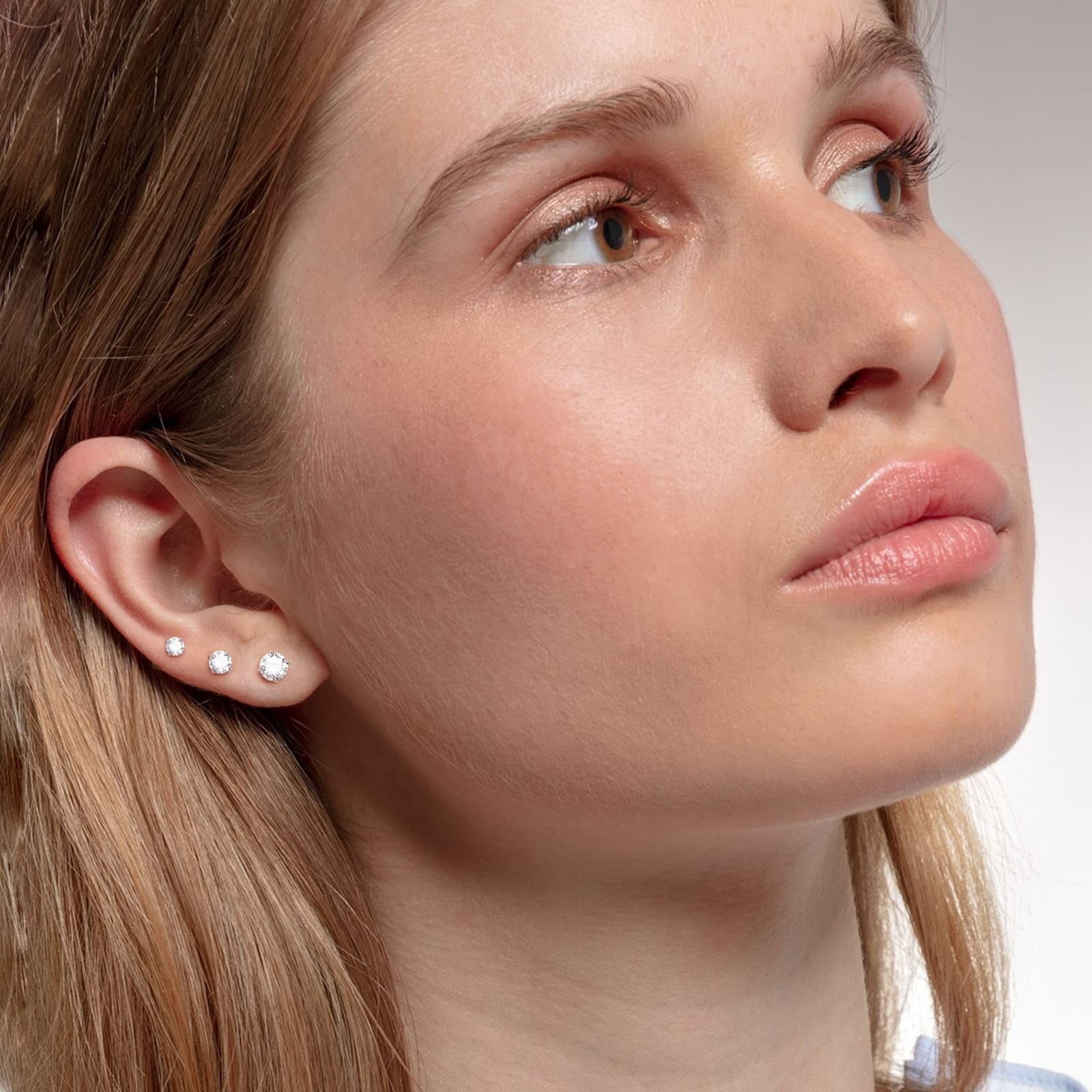 3 Pairs 18K White Gold Plated Created Moissanite Stud Earrings Set