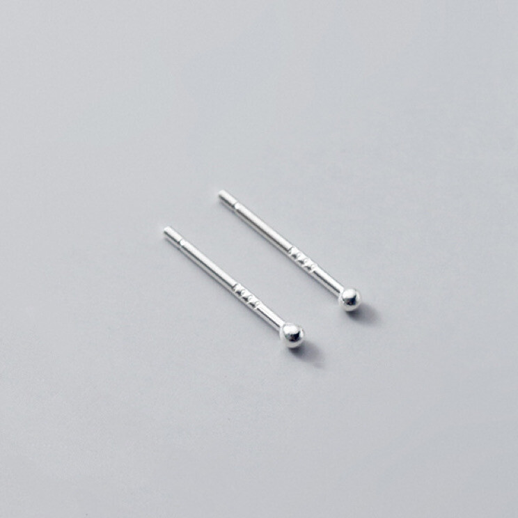 Genuine 999 Pure Silver 1.5mm Tiny Solid Ball Bead Stud Earrings Ear Piercing