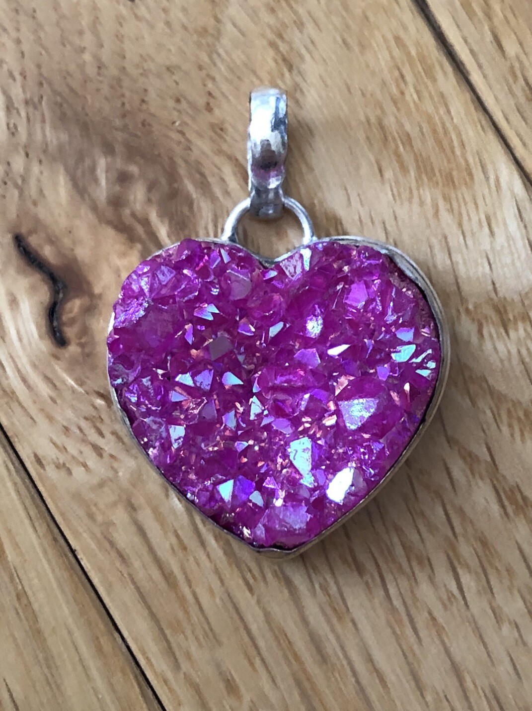 Hot Pink Druzy Quartz Heart Drusy Pendant 1.5” Artisan Southwest