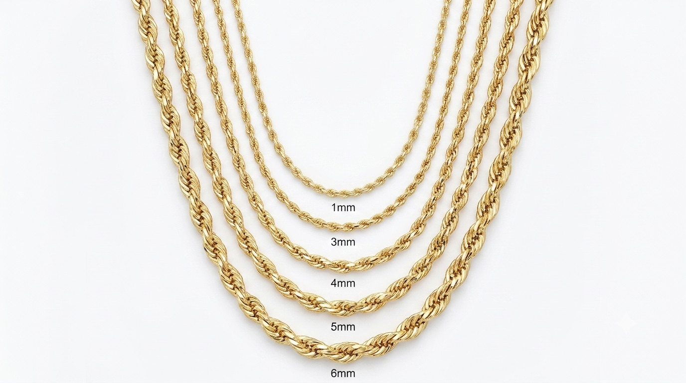 14K Yellow Gold, 4mm Rope Chain – Diamond Cut, 16″-24″