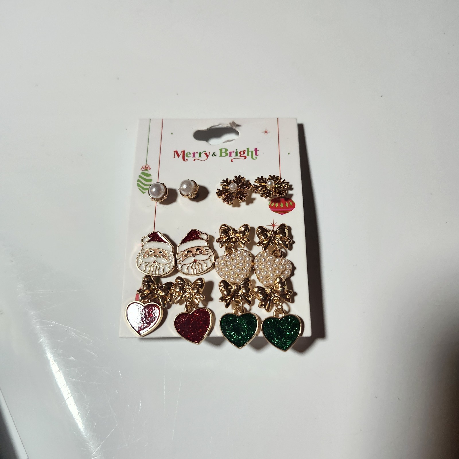 Christmas, Holiday, Santa, Snowflake, Earrings Set Hearts, Bows, Red, Green Cute