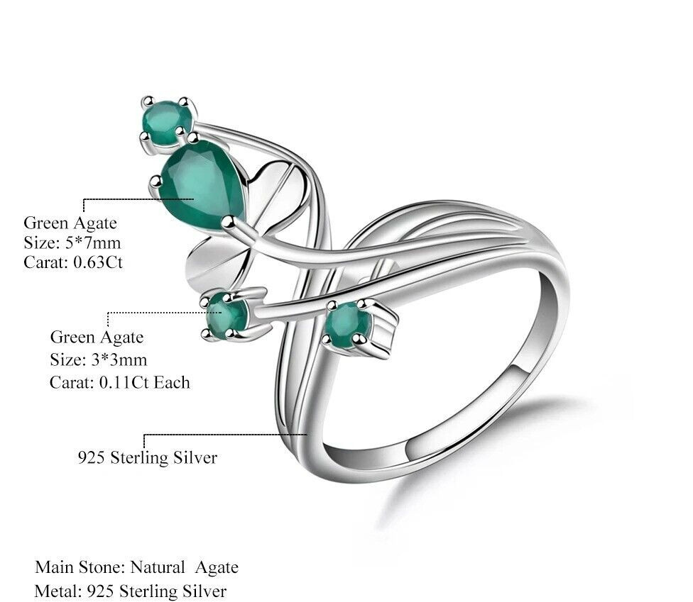 0.97Ct Natural Green Agate Gemstone 925 Sterling Silver Size 5-10