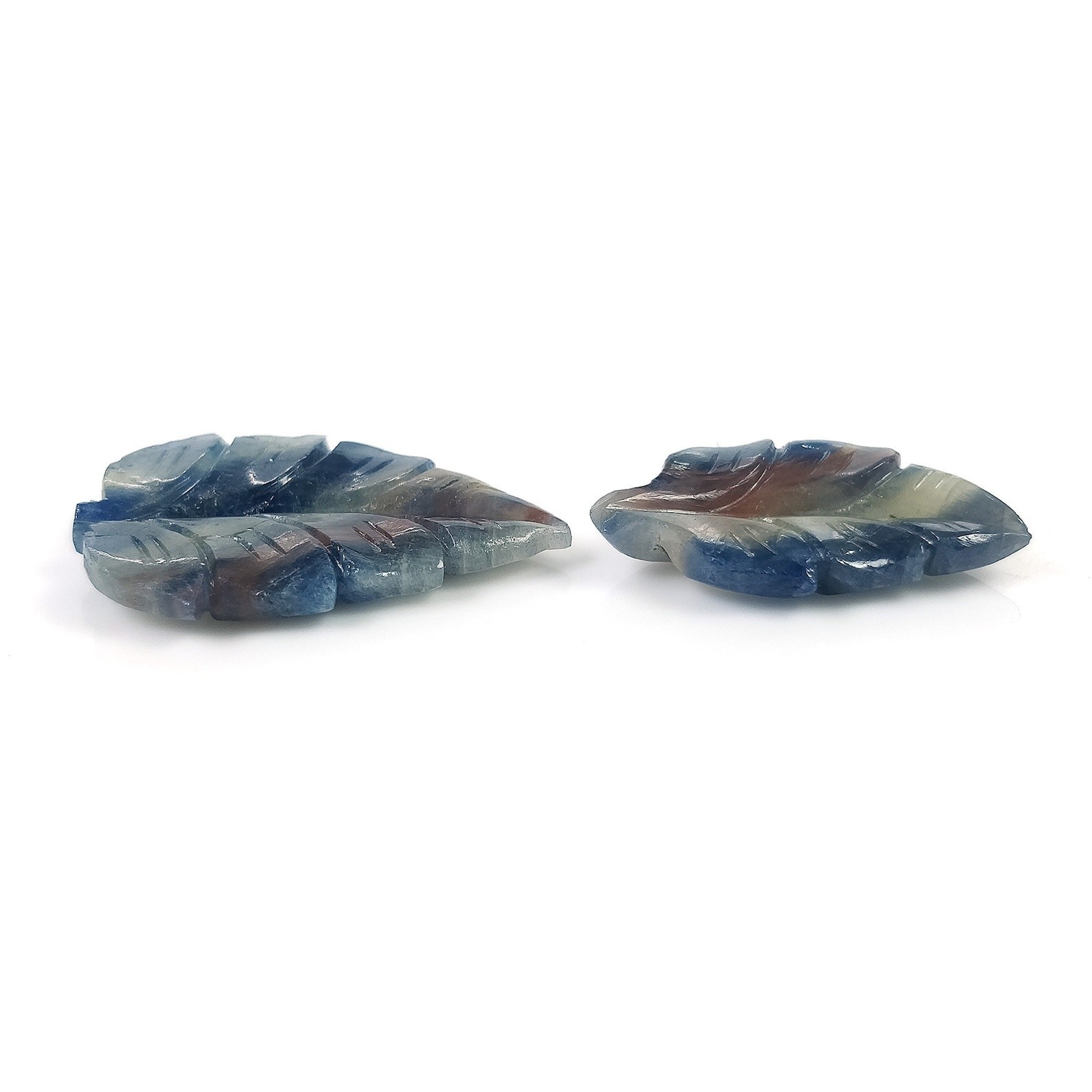 31.86cts Multi Sapphire Natural Gemstone Bi-Color Leaf Carving 25*14mm – 29*20mm