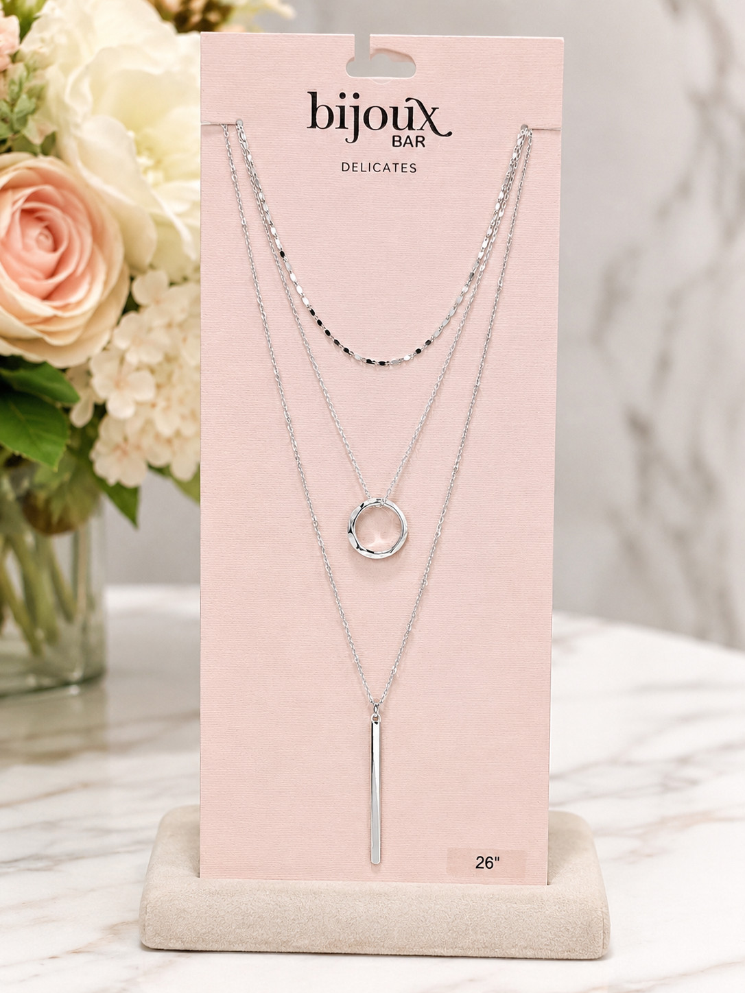 Bijoux Bar Delicates Layered Silver-tone Necklace And Earrings Bundle