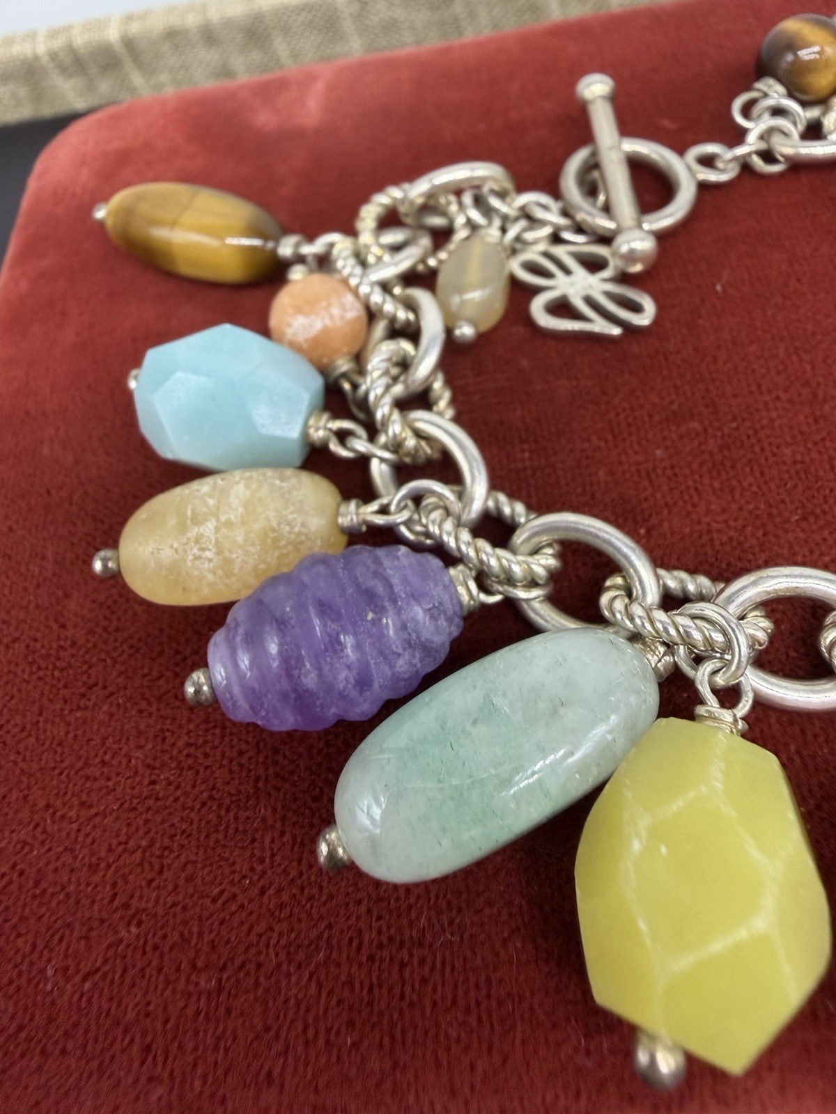 Vintage JB Sterling Silver 925 Multi Gemstone Cha Cha Charm Bracelet