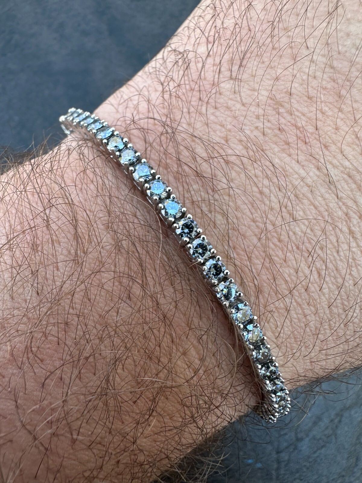 Real Iced Blue Gray MOISSANITE 3mm Tennis Bracelet 925 Silver Passes Tester