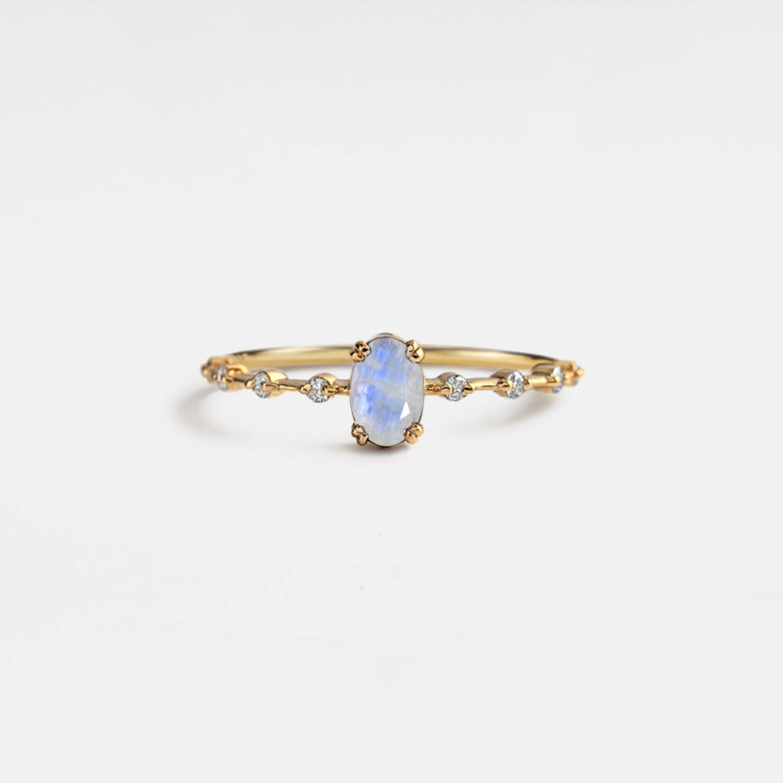 Oval Cut Moonstone Stacking Ring in 925 Sterling Silver