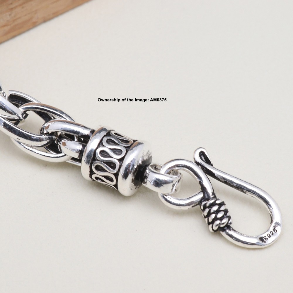 Pure 925 Sterling Silver Women Men’s Bracelet 8mm Rope Oval Link Chain 8.26inch
