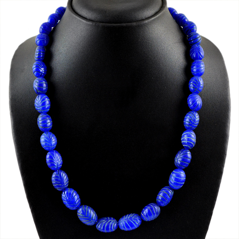 450.00 CTS EARTH MINED ENHANCED SAPPHIRE OVAL SHAPE CARVED BEADS NECKLACE (RS)