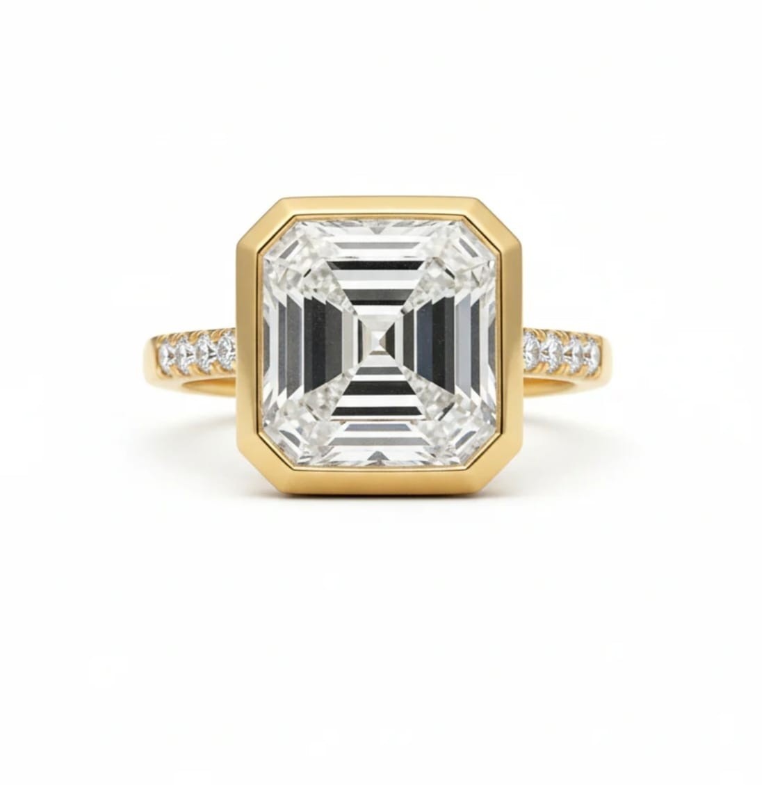1.00 CT IGI Certified Lab-Grown Ascher Diamond Bezel Ring in 9K Yellow Gold