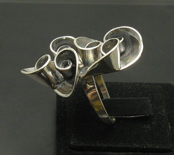 Genuine Stylish Long Sterling Silver Ring Solid 925 New Spirals Handmade Empress