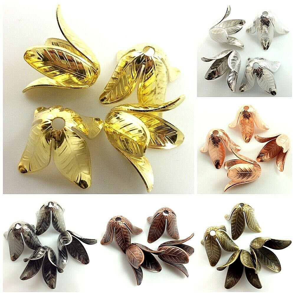 Tulip Rosebud Flower Cap Gold Silver Rose Copper 18x16mm 4pcs Jewelry Finding