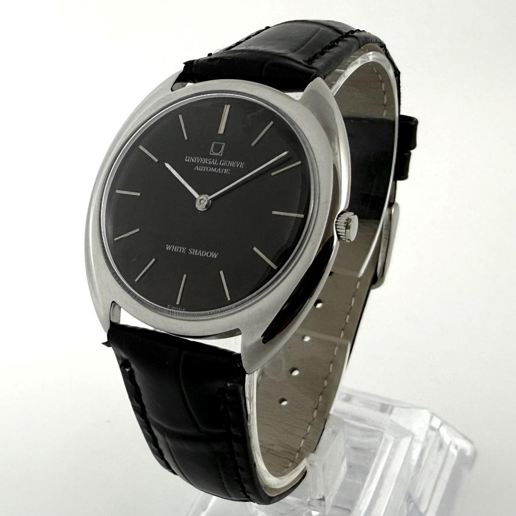 ELEGANT UNIVERSAL WHITE SHADOW MICRO-ROTOR THIN CAL 2–66 VINTAGE BLACK DIAL