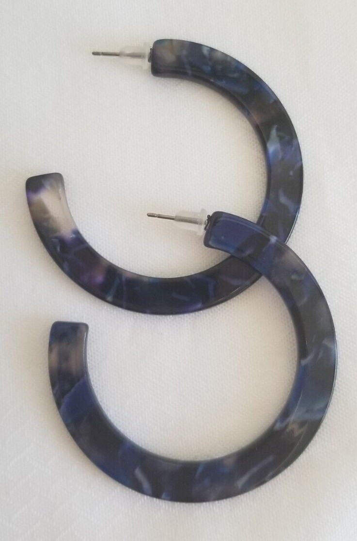 Handmade in USA Pretty Blue Round Celluloid Hoop Earrings – Free Shipping!