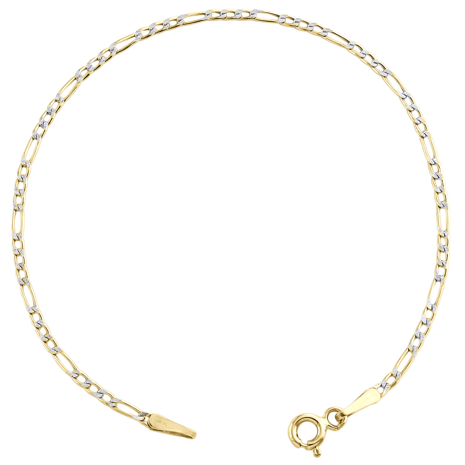10K Yellow Gold 2mm Diamond Cut Hollow Fiagro Link Bracelet / Anklet 7-10 Inches