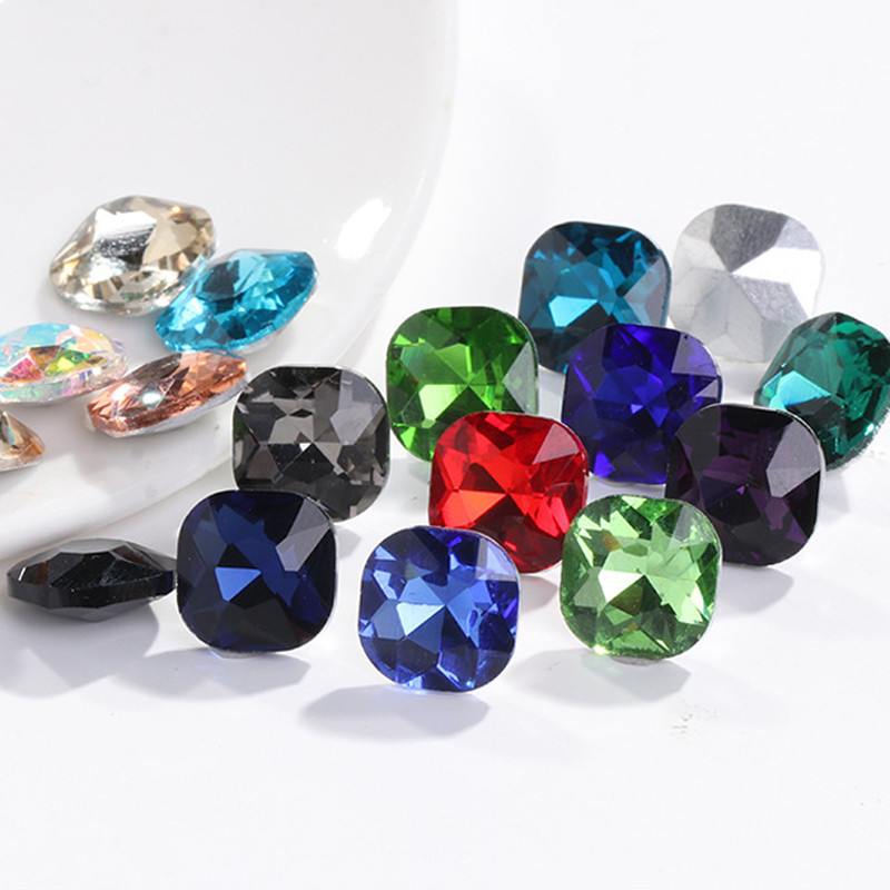100pcs Glass Crystal Rhinestone Color Fat square Withcford Strass Jewels stones