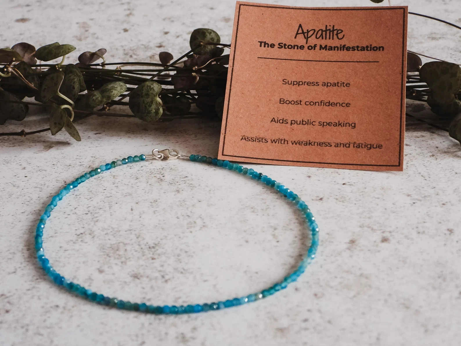 Blue Apatite Tiny Beaded Ankle Bracelet Healing Crystal Gemstone Women Anklet