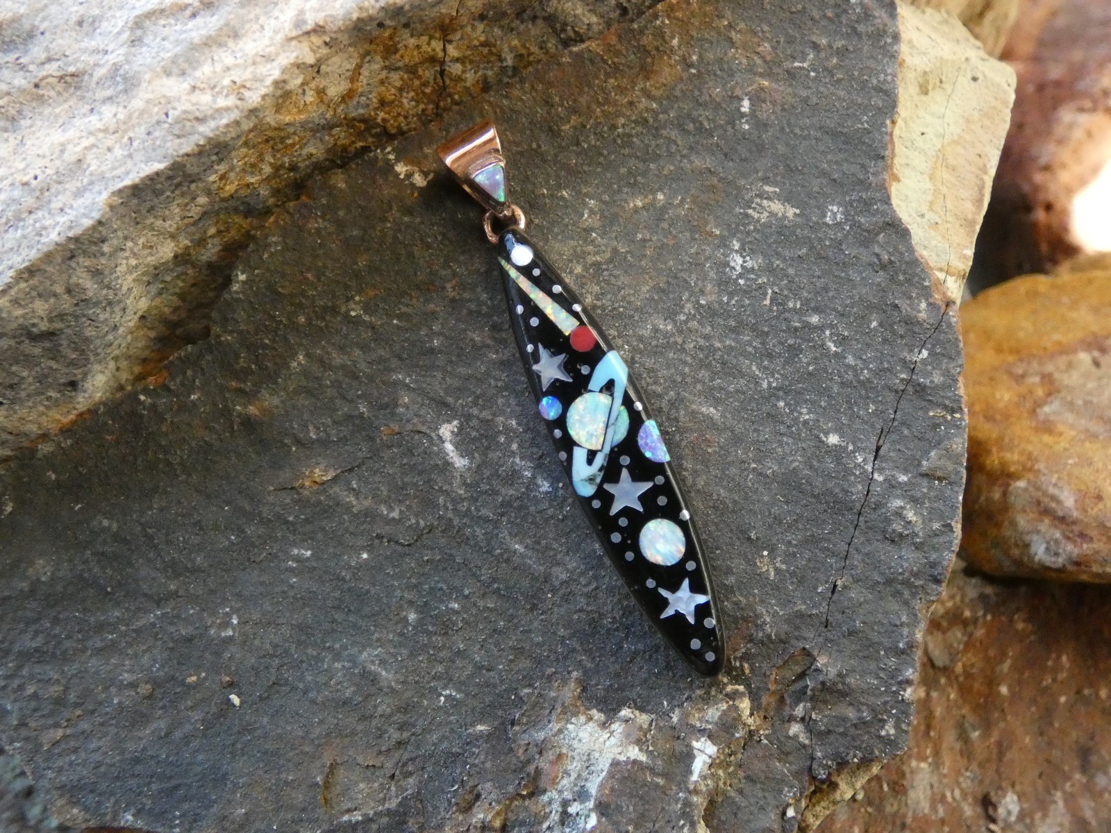 Galaxy Night Sky Starry Night Micro Inlay Gemstone COPPER Pendant Gift Bag BD79