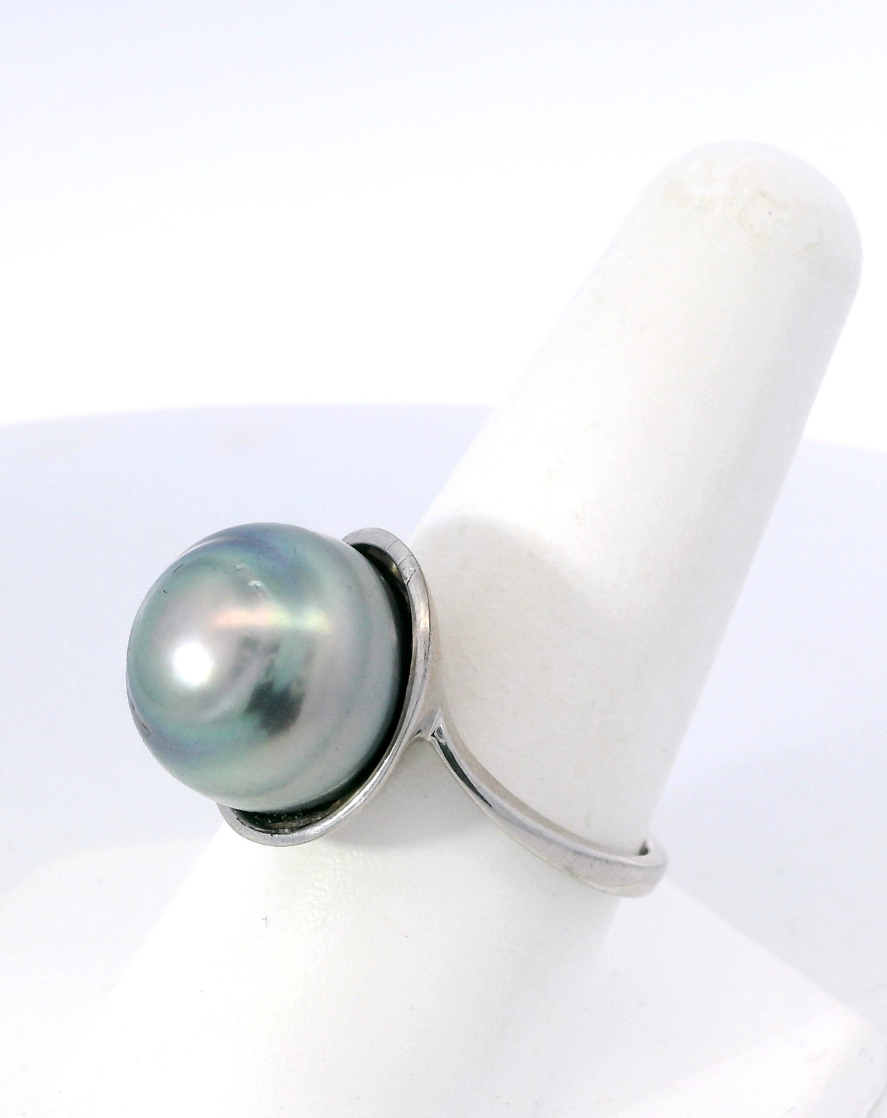 925 Sterling Silver 13.4mm Genuine Natural Tahitian Pearl Ring Size 9