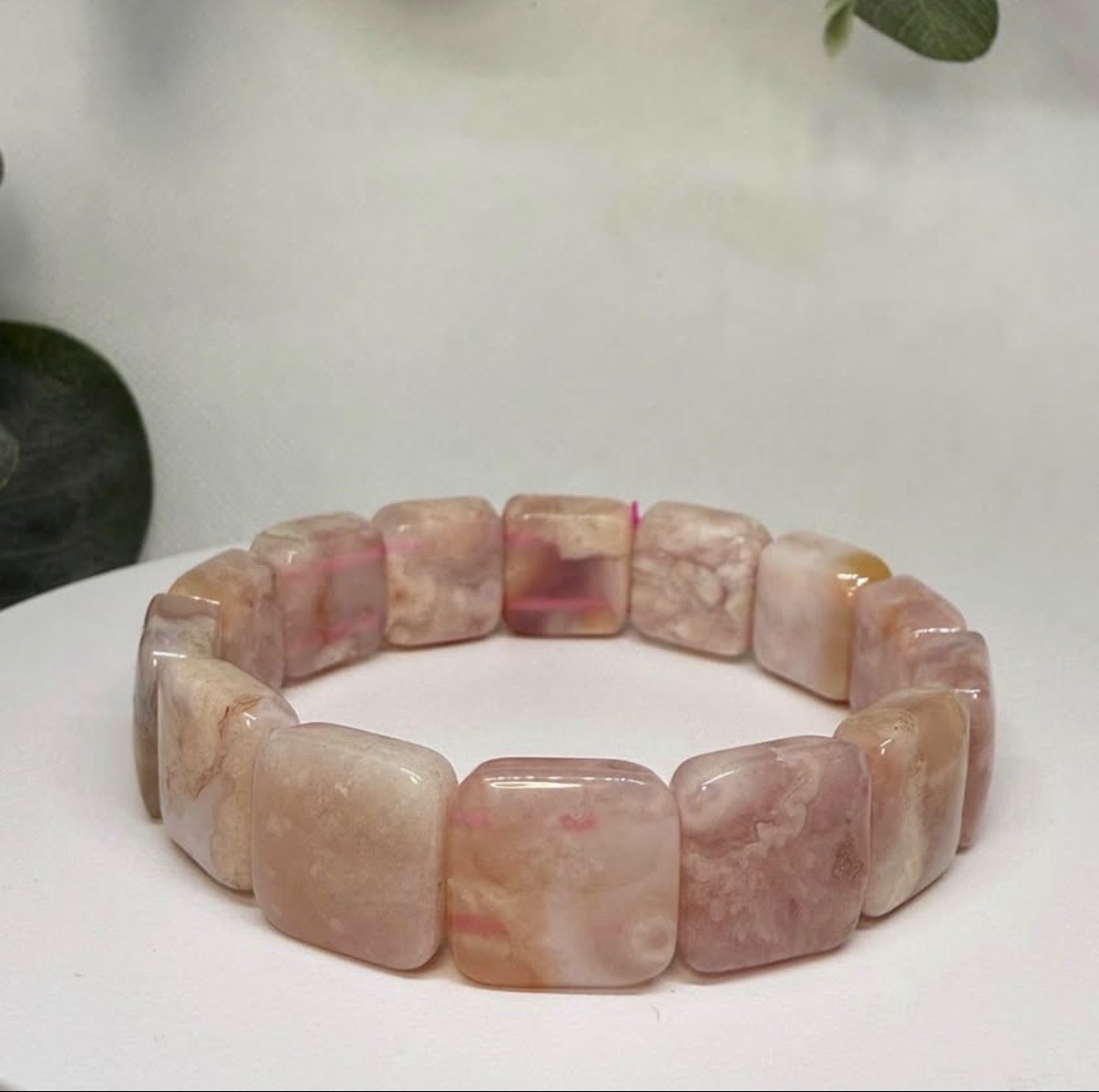 Flower Agate Pink Soft Bangle 14.7MM