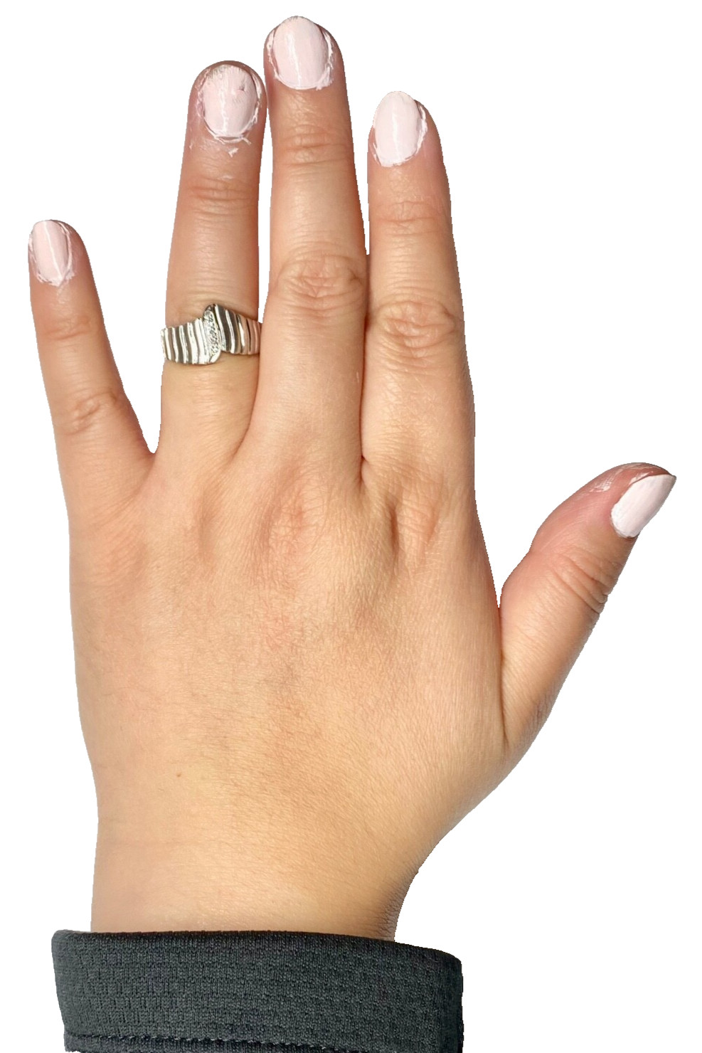 NEW 14K White Gold V-Taper Ring/Band with 0.05ctw Diamonds (Size 6.5) 5.4 gram