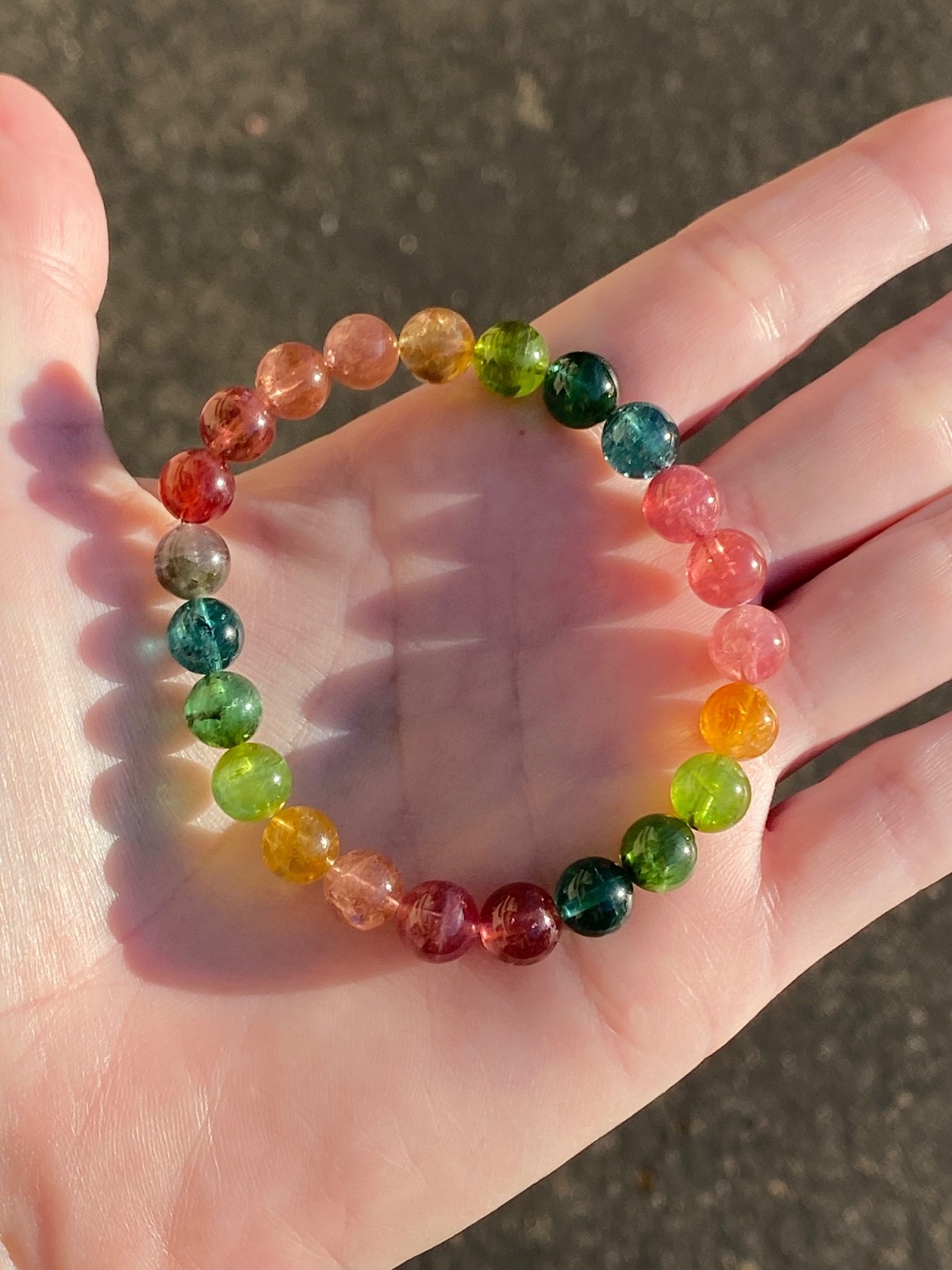 Certified Natural Multicolor Tourmaline Bracelet 8.4mm Rainbow Gemstone 6.5″