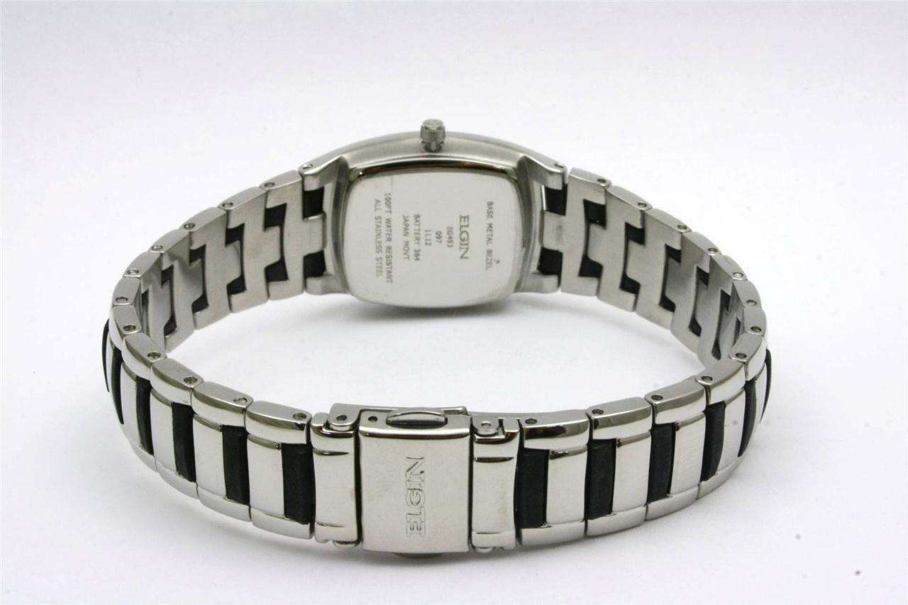 Elgin EG453 Steel/Rubber Band Date Mirror Glass Watch NWT