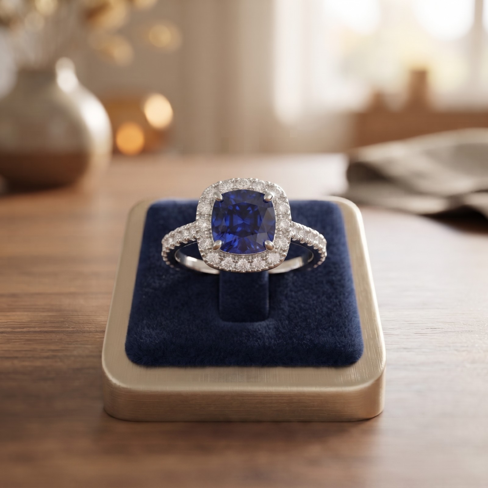 Natural Amethyst & Diamond Cushion Cut 2.80 Carat Solid 14K White Gold Fit Ring