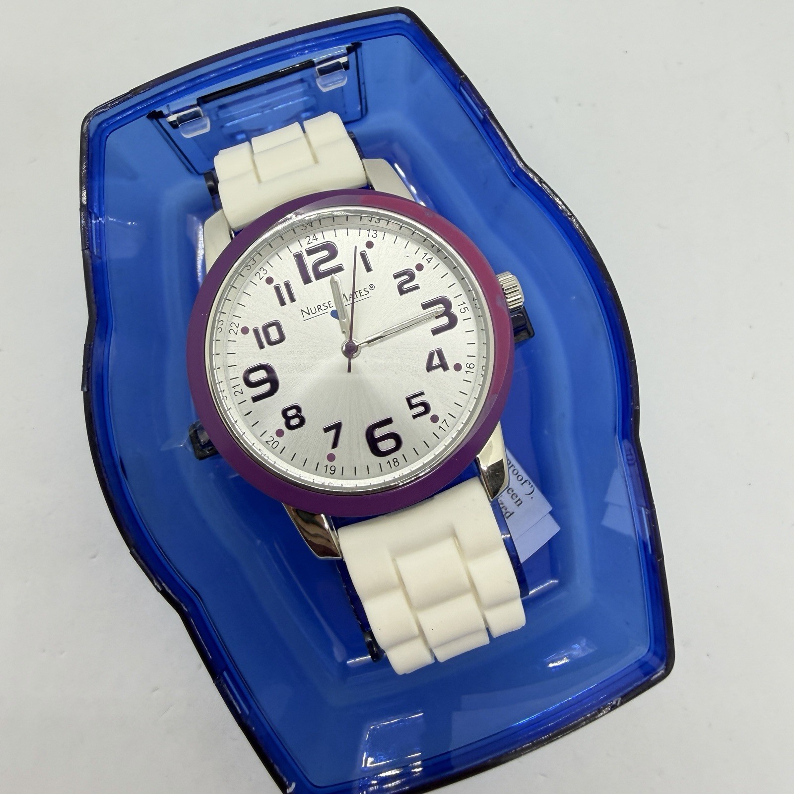 Nurse Mates women’s nurse watch water-resistant silicone strap – White Purple