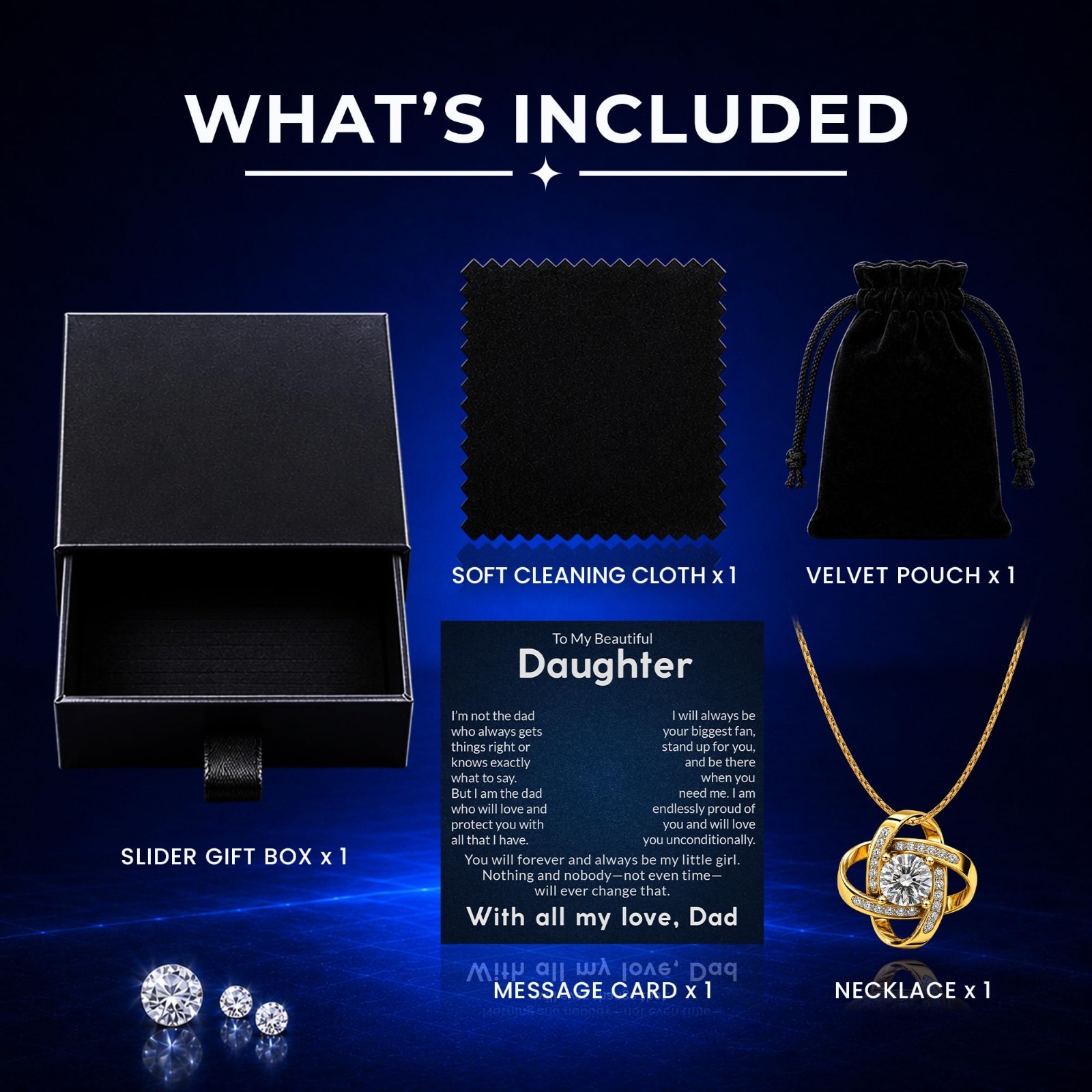 Daughter Necklace from Dad | Gold CZ Pendant Jewelry Gift | Birthday Graduation