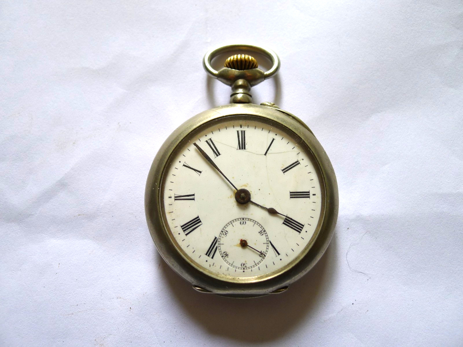 Armida C1900 Nickel White Dialed 48mm Pin Set Pocket Watch. Working. GC